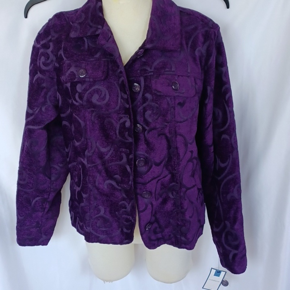 Croft & Barrow Jacket M Dark Purple Scrolls Pockets, 20" PTP, 22"L